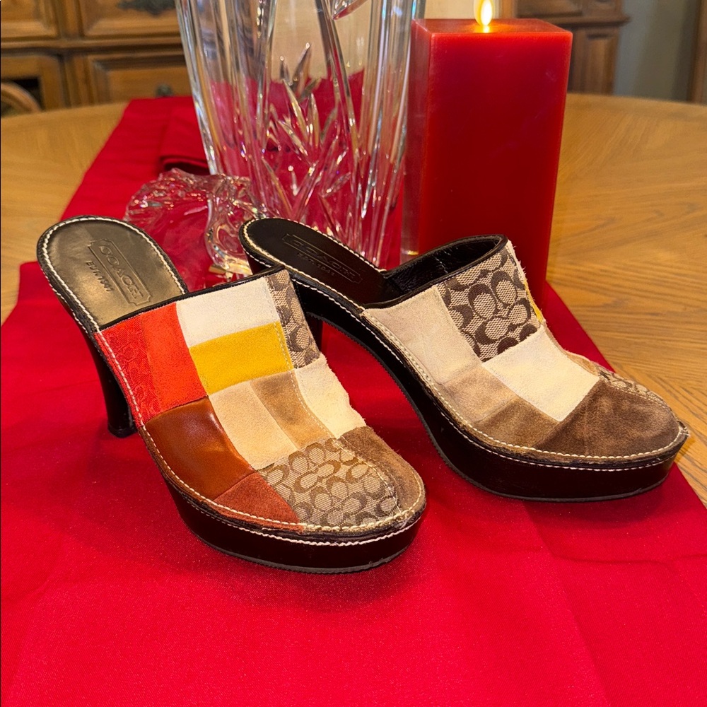 Coach Vintage Women's Multicolor Patchwork Mules 7B Very Good Condition